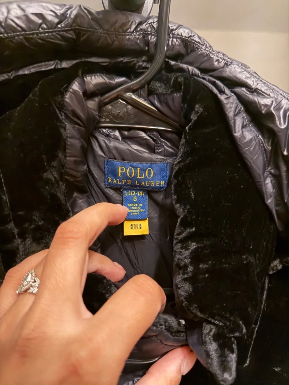 Water-Repellent Velvet-Trim Down Jacket
